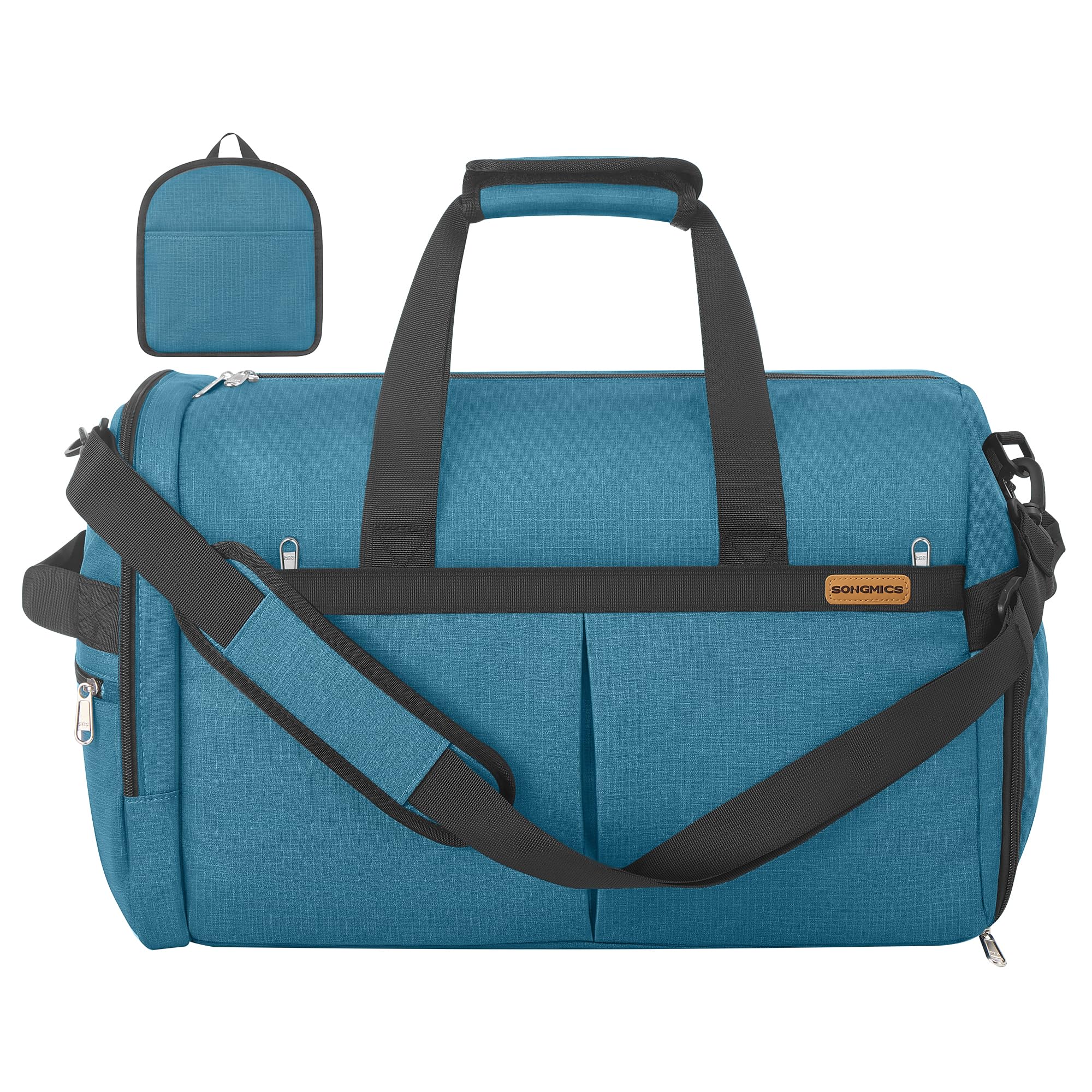 SONGMICS Reisetasche klein, 50L Faltbare Sporttasche mit Schuhfach | Weekender aus Polyester, 55 x 35 x 25 cm, für Reise, dufflebag, travelbag, luggage bag, mit Nassfach, Blau, RBF050Q101