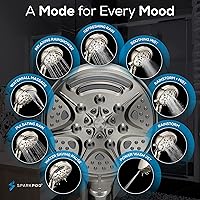 Vista 3 de SparkPod Cabezal de ducha de mano de níquel cepillado de 5 pulgadas, 9 ajustes de pulverización con interruptor de encendido/apagado, modo de lluvia