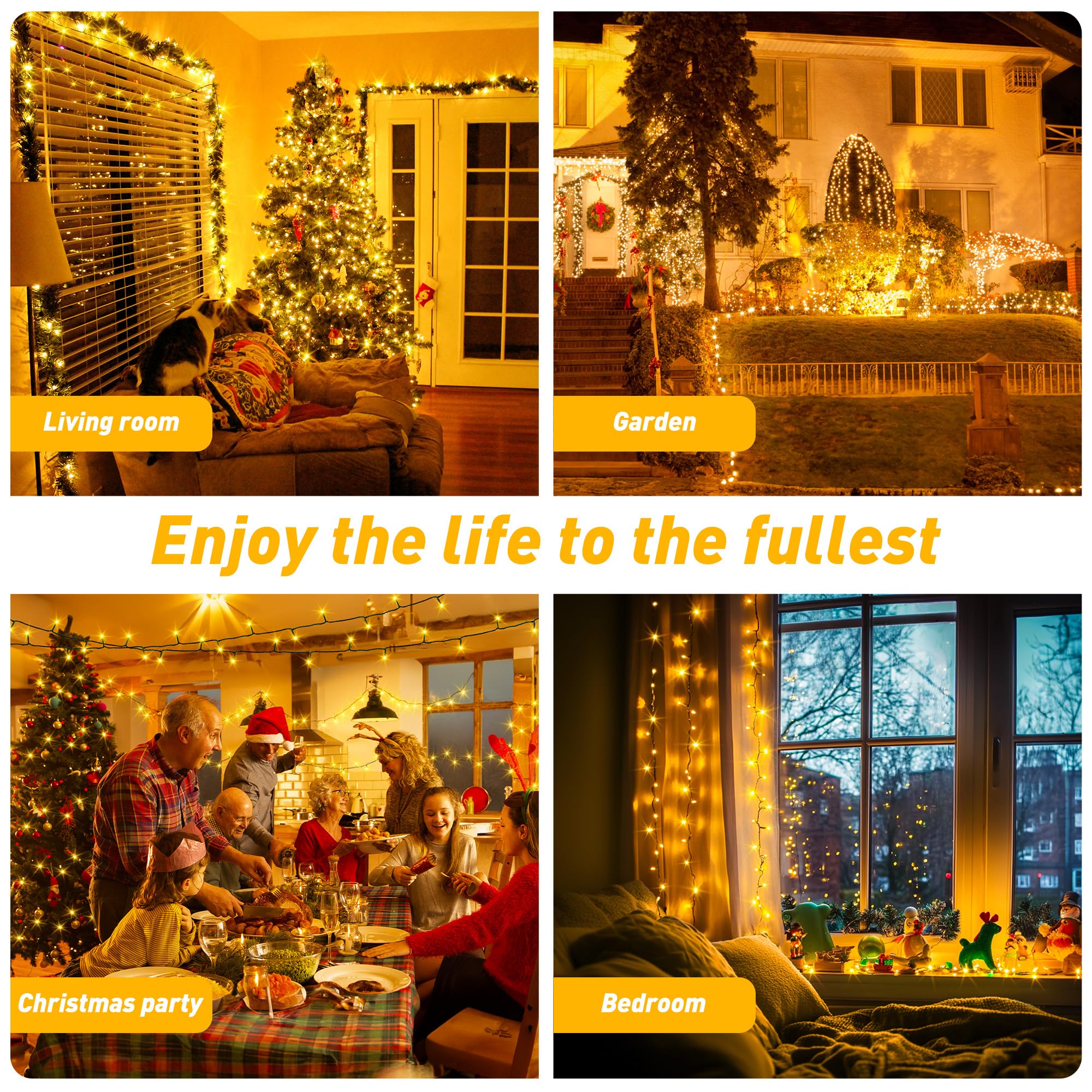 Auriostar Luci Natale Esterno 60m, 600LED Luci Albero di Natale Impermeabile IP44, 8 Modalità Catena Luminosa con Telecomando per Interno/Esterno Decorative Natalizie Albero di Natale Nozze Compleanno
