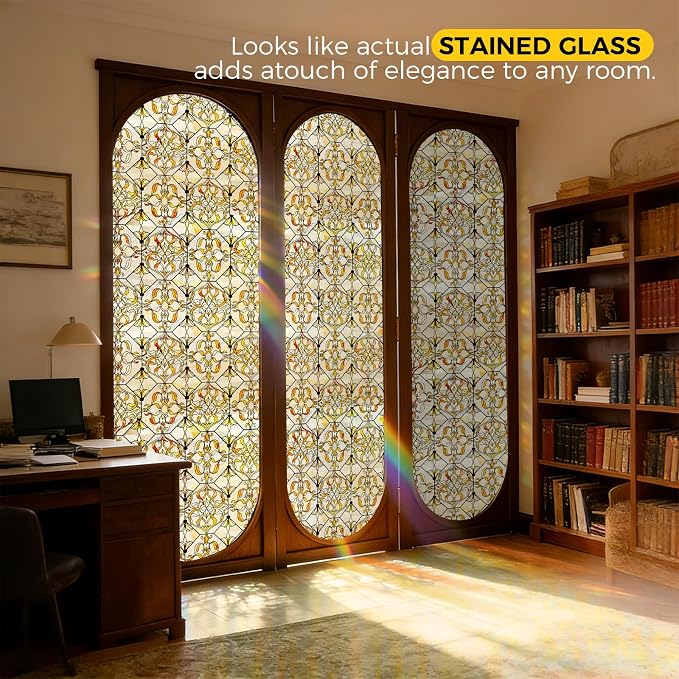 Vinilo Decorativo para Ventana 3D Vidrio Dorado miniatura 3