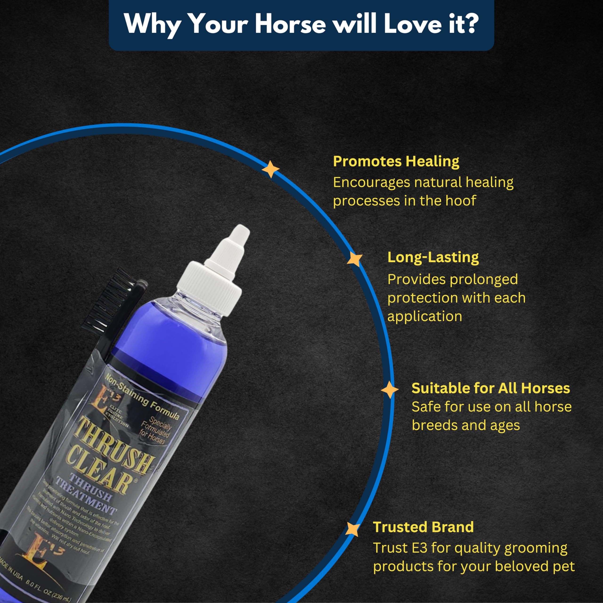 E3 Thrush Clear Treatment - 8 oz - Powerful Solution for Equine Hoof Thrush - Promotes Healthy Hoof Recovery - Prevents Future Infections - Safe for Regular Use - image 4
