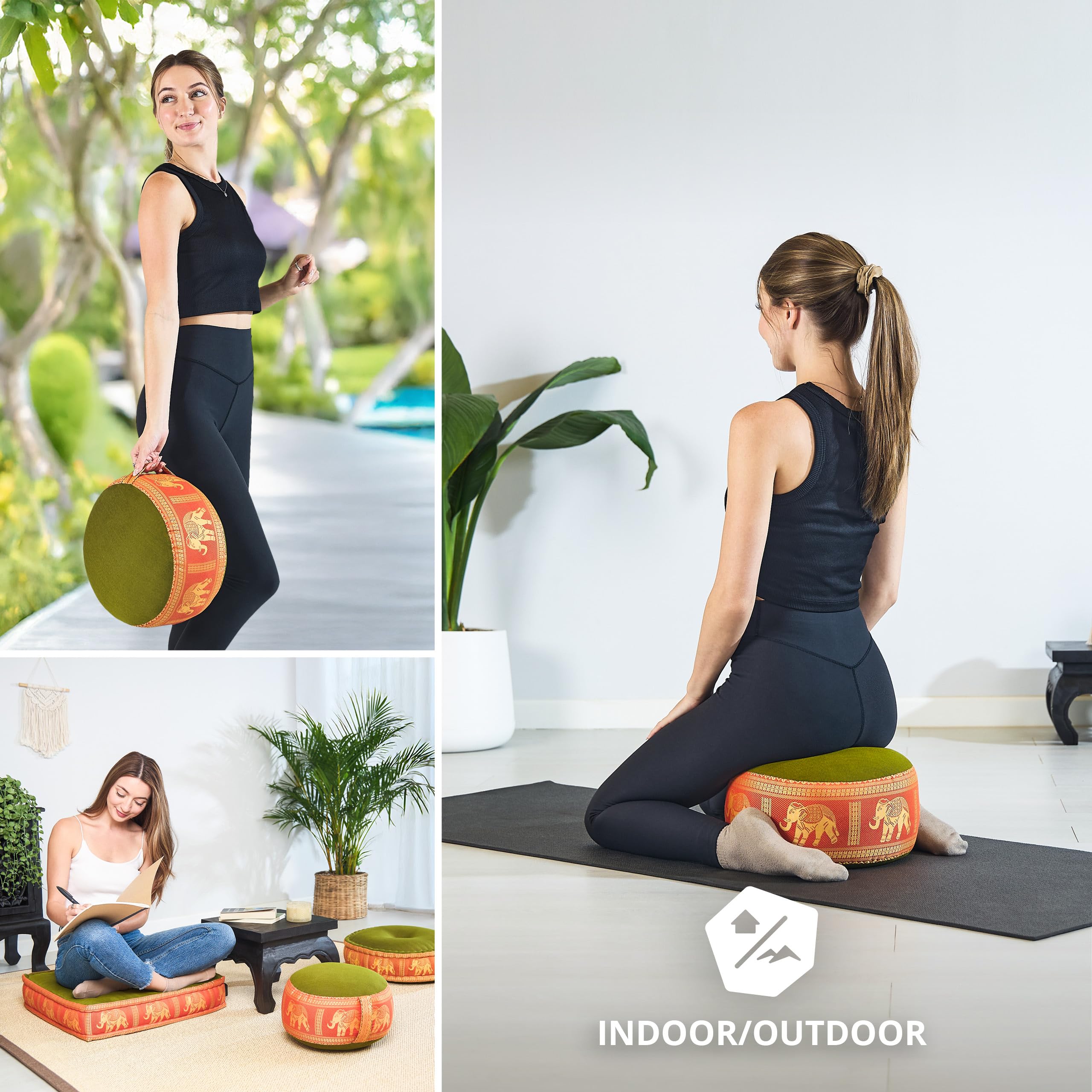 livasia Meditationskissen Thaiseide - Ø 32x20cm - Yogakissen klein mit Kapok, Pouf, Bodenkissen Yoga Zen Meditation, Sitzkissen Garten Balkon, Zafukissen handgefertigt