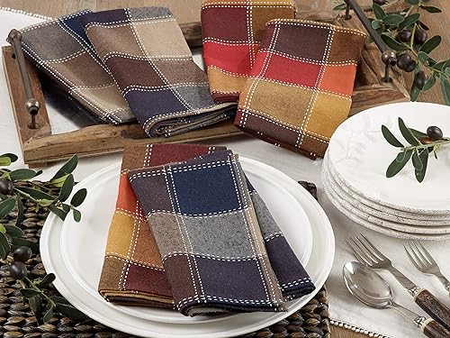 Miniatura 9 de SARO LIFESTYLE 8571.BR70120B Harvest Collection - Mantel de mezcla de algodón con diseño de cuadros cosidos, 70 x 120 pulgadas, color marrón