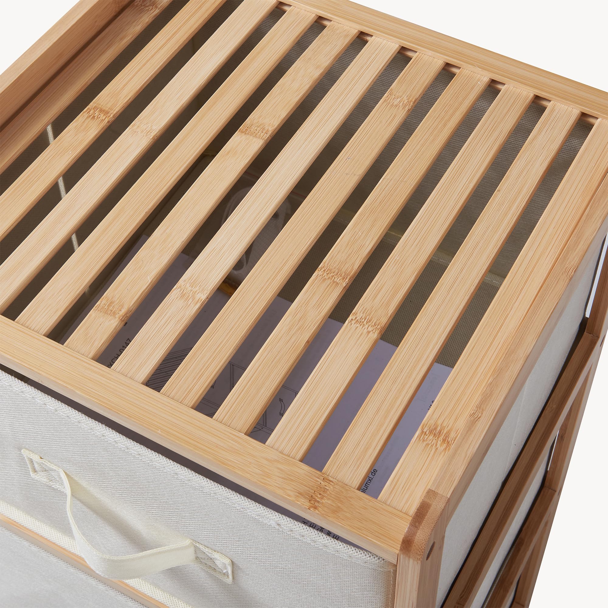 [en.casa] Cajonera Maldon Cómoda Mueble Versátil Aparador con 3 Cajones para Dormitorio Salón Sala de Estar Recibidor Bambú Cestas de Vellón 79x37x35cm - Bambú Natural/Beige