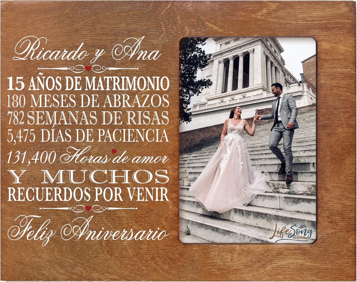 LifeSong Milestones Personalized 15th Anniversary Picture Frame Marriage Keepsake Gift with Spanish Verse - Fifteen Years Wedding Gift for Parents Husband Wife Him Her Holds 8x10 Photo (Walnut)