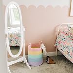 OrganiHaus Tall Rainbow Basket with Handles, Woven Cotton Rope Laundry Basket, Rope Baskets for Dirty Clothes,Towels and Blankets, Large Decorative Storage Bin for Bedroom - 38x45cm | Rainbow Pastel - Rainbow Cotton Rope Hamper, Nursery 52L