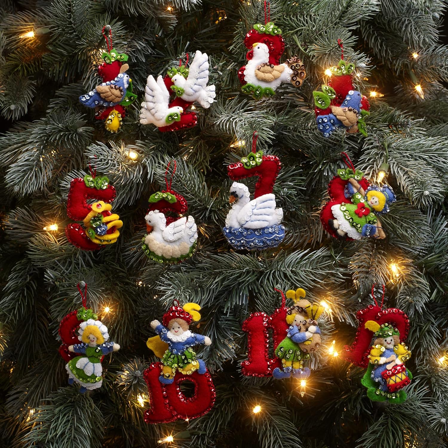 Bucilla Felt Applique 12 Piece Ornament Making Kit, Twelve Days of Christmas, Perfect for DIY Arts and Crafts, 89446E