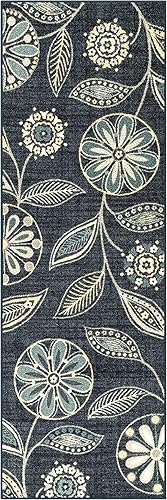 Alfombra antideslizante Maples Rugs Reggie, tapete para pasillo, entrada, con diseño floral (fabricado en Estados Unidos) 2 x 6, color azul persa