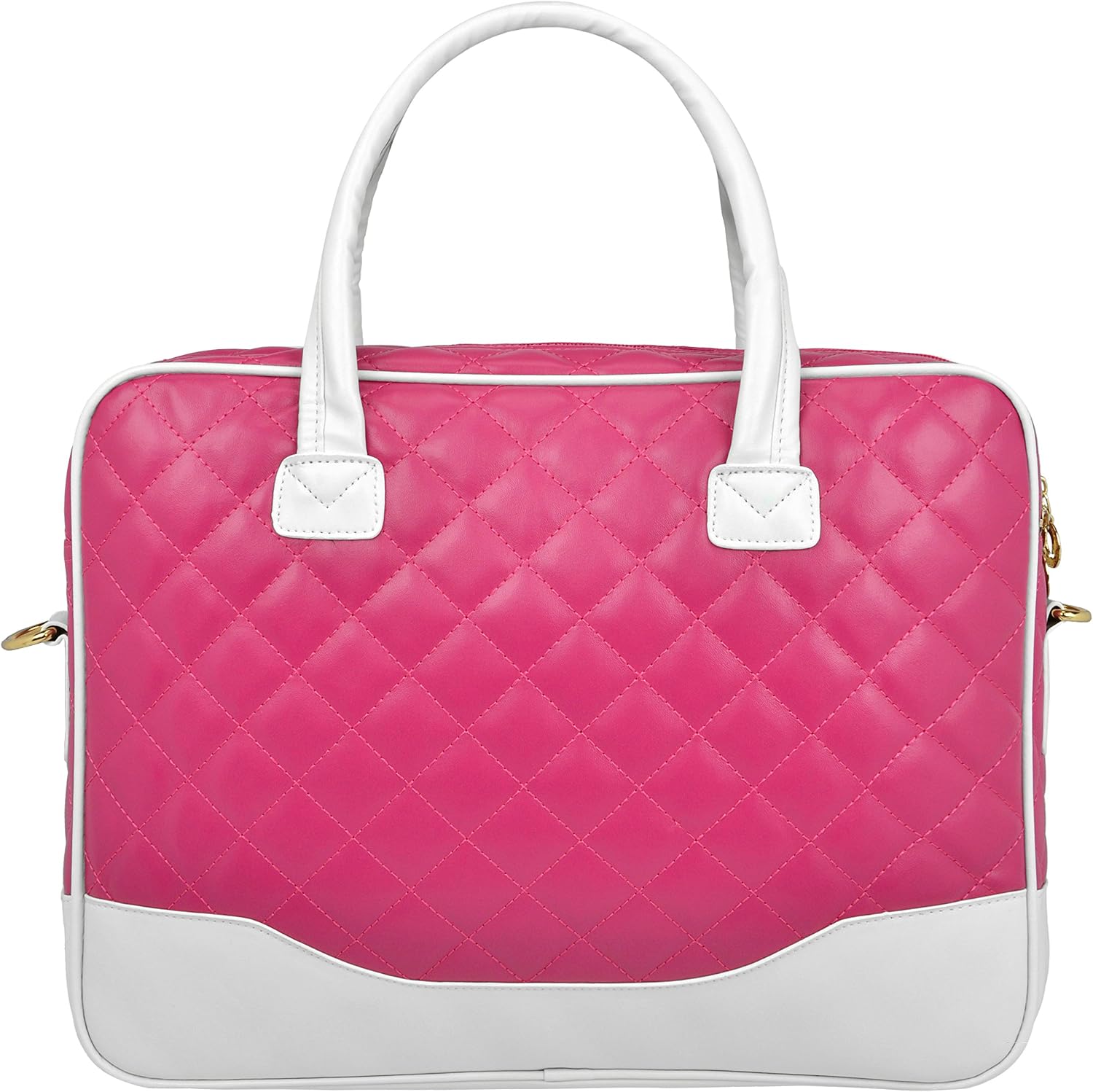 Pink Diamond Quilted Pattern with White Accent Trim Bubble Foam Padded 14.1-Inch Laptop Notebook Sleeve Messenger Shoulder Bag