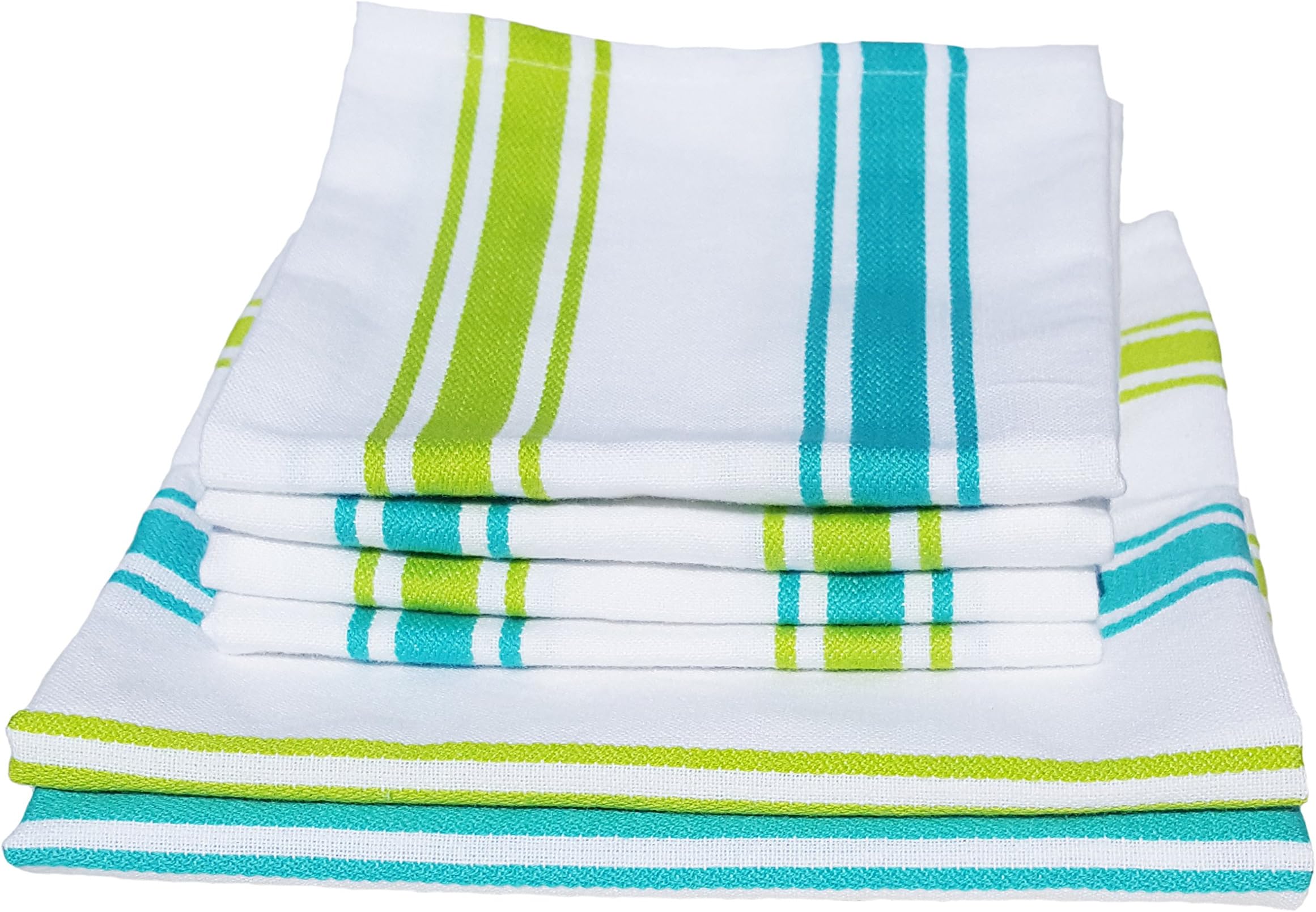 Dish Towel, Tea Towel, 6 Piece Set, Two 16"x24" & Four 12"x18" (Green & Turquoise)