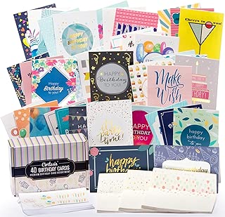 Happy Birthday Cards Bulk Premium Assortment - 40 UNIQUE DESIGNS, GOLD EMBELLISHMENTS, ENVELOPES WITH PATTERNS. The Ultimate Boxed Set of Bday Cards. - coolthings.us