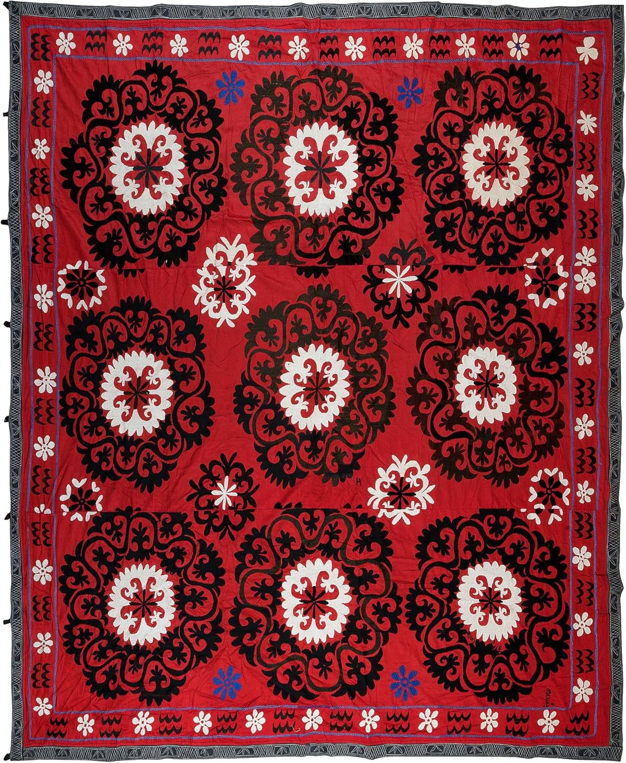 7.3x7.4 Ft Decorative Silk and Cotton Suzani Textile, Vintage Turkish Embroidery Wall Hanging or Bedspread. RS102