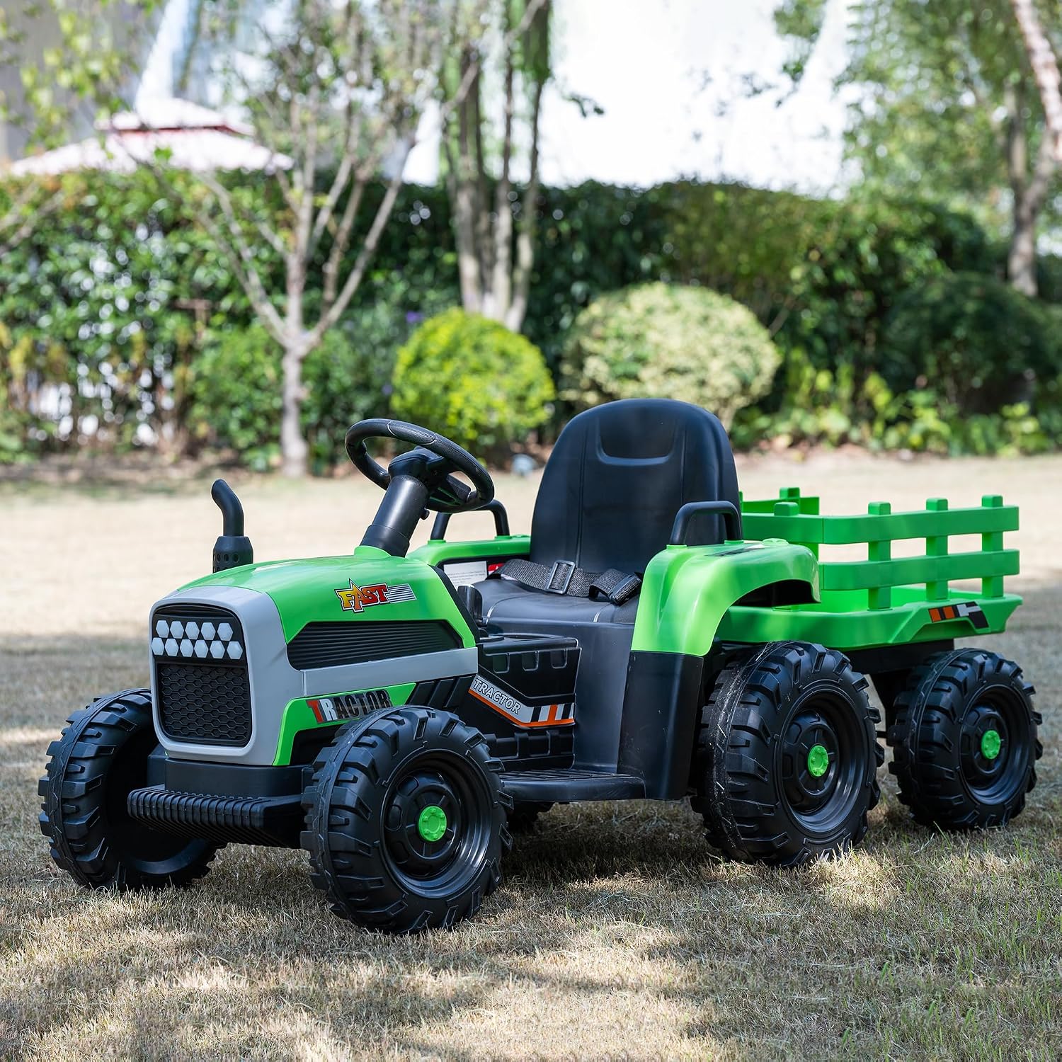 24V Kids Ride On Tractor with Trailer, 400W Motor 6-Wheel Electric Farm Truck, Parent Remote, Bluetooth, Soft Start, 3-Speed, Battery Powered Toy Gift for Boys, Green