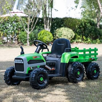 24V Kids Ride On Tractor with Trailer, 400W Motor 6-Wheel Electric Farm Truck, Parent Remote, Bluetooth, Soft Start, 3-Speed, Battery Powered Toy Gift for Boys, Green