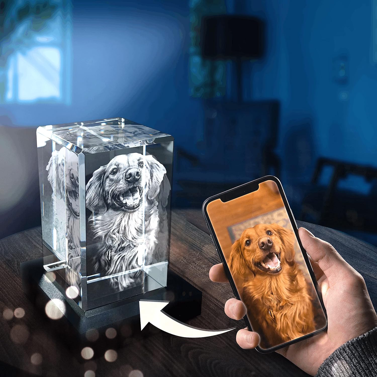 3D Crystal Photo with LED Base 3D Pictures in Glass Personalized Gift for Father's Day, Birthday Gifts, Women, Men, Home Office Decor Paperweight (Portrait, XL)