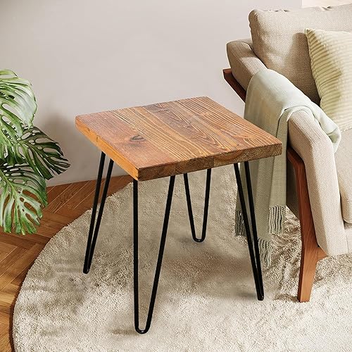 Miniatura 9 de Mesa auxiliar cuadrada de madera recuperada de 15 x 15 x 20 pulgadas de alto, mesas auxiliares de café vintage, soportes rústicos para plantas, sala