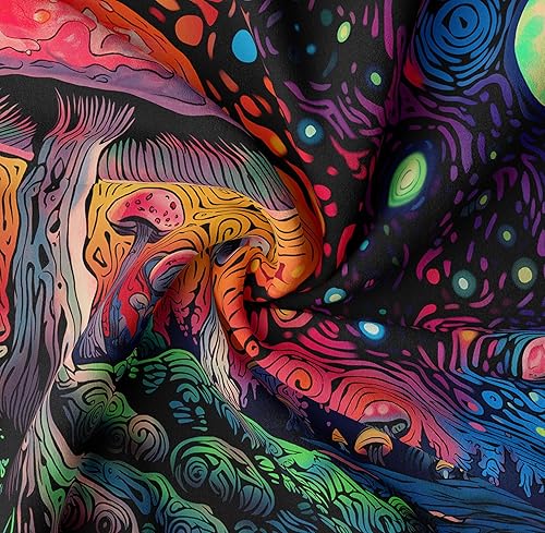 Miniatura 4 de Tapzen Tapiz de hongos, luna y estrellas, tapiz colorido de plantas para dormitorio, tapiz estético de bosque de fantasía, tapiz bohemio para colgar