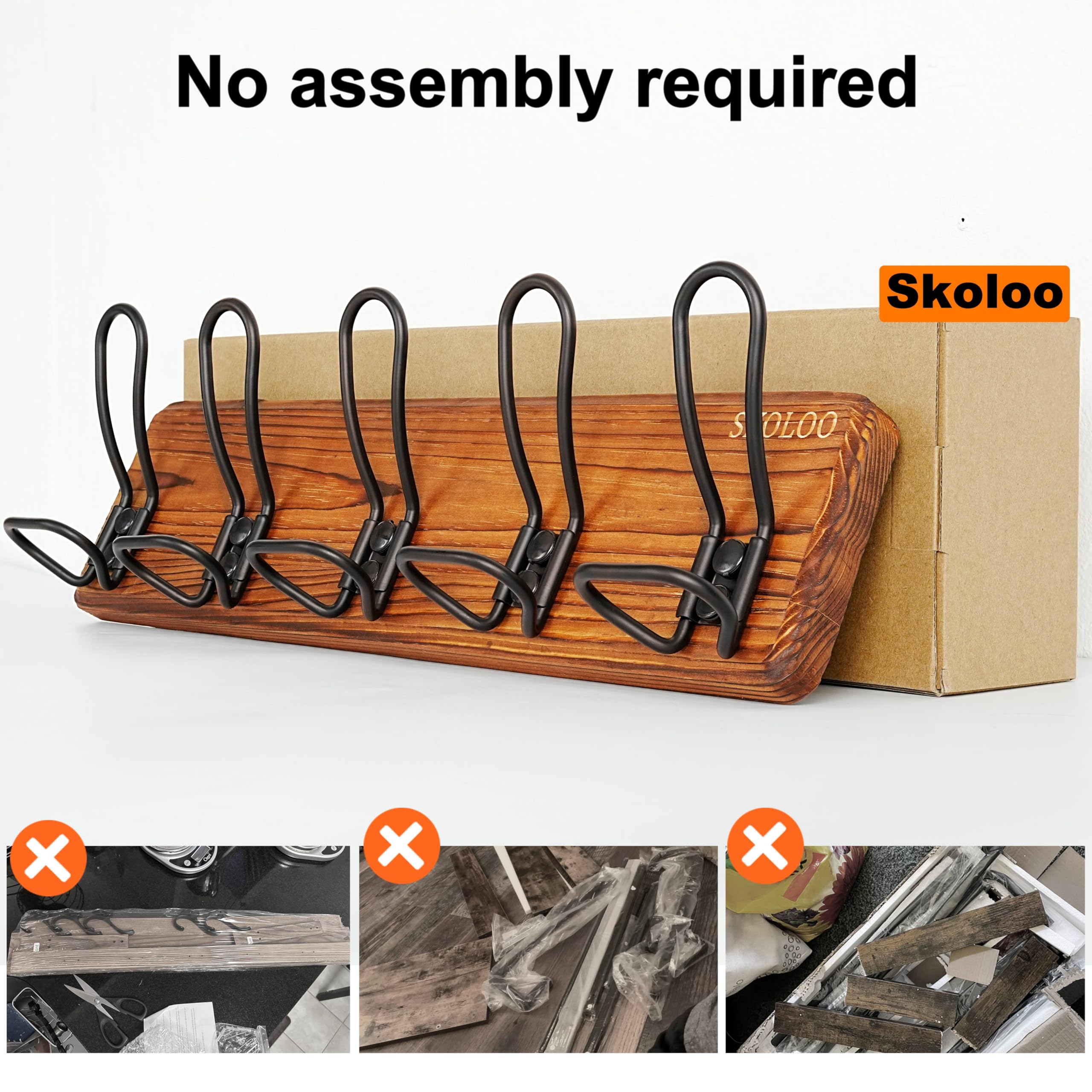 SKOLOO Appendiabiti da parete in legno marrone con 5 ganci doppi, ideale per ingressi di famiglia, aule e articoli per animali domestici, ganci perfetti per la parete
