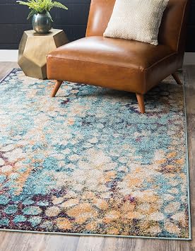 Unique Loom Vita Collection Traditional Over-Dyed Saturated Floral Medallions Area Rug 5 0 x 8 0 Rectangular, Turquoise/ Ivory