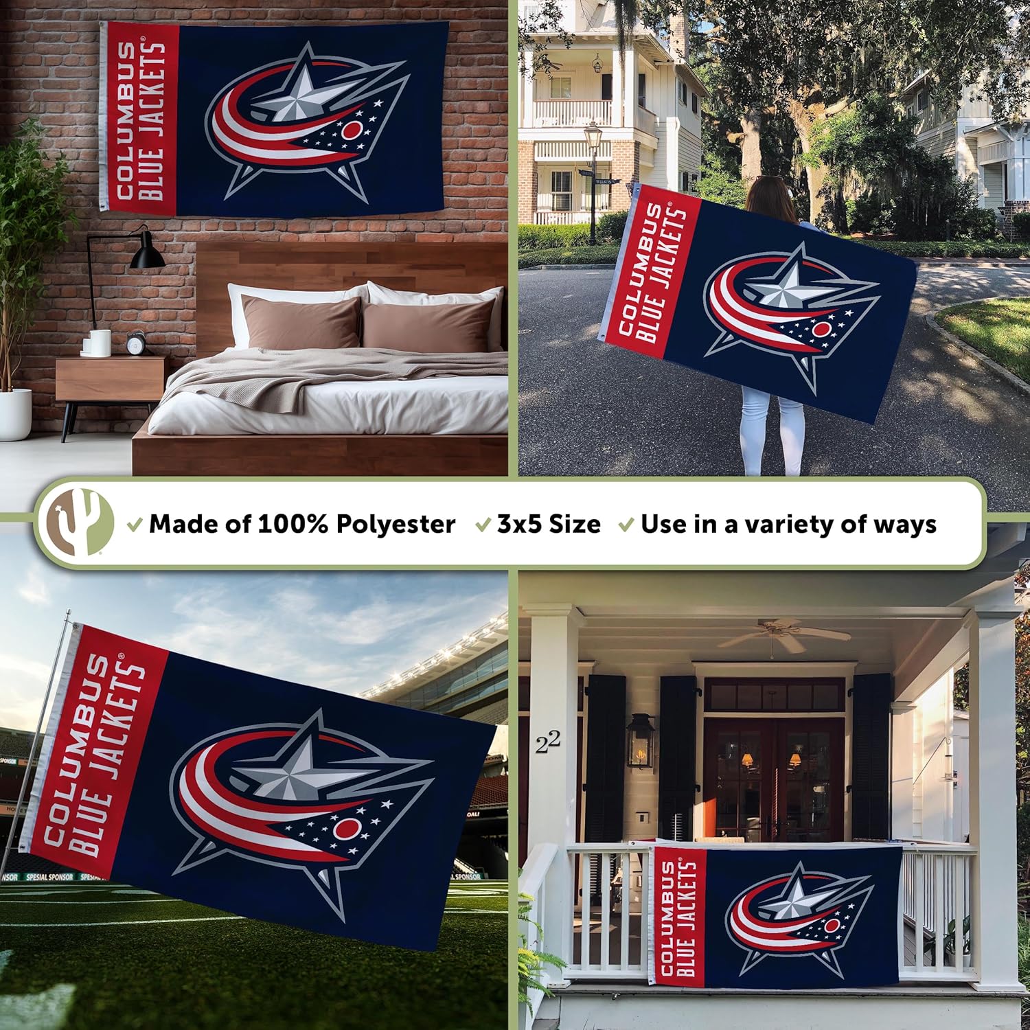 Desert Cactus Columbus Blue Jackets Flag NHL 100% Polyester Indoor Outdoor 3x5 feet National Hockey League Team Flags (Name Flag)