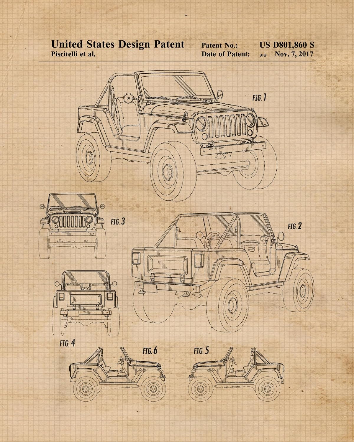 Classic 4x4 Offroad Auto Truck Patent Prints, 6 (8x10) Unframed Photos, Wall Art Decor for Home Work Office Jeep Gears Garage Shop School Student Teacher Coach Country Trail Rock Mudding Champ