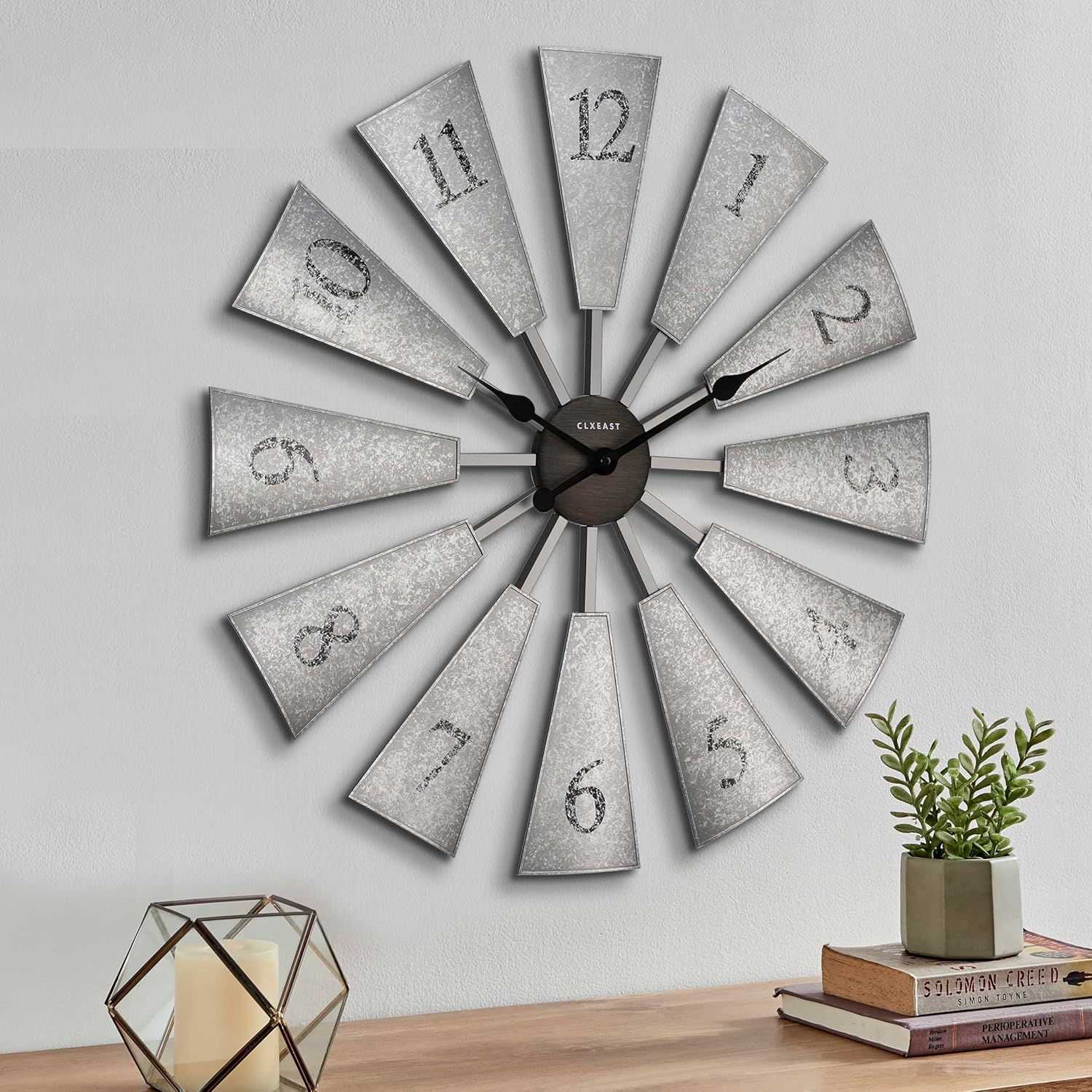 CLXEAST 30 Inch Large Farmhouse DIY Windmill Decor Wall Clock, Adjustable Size 24