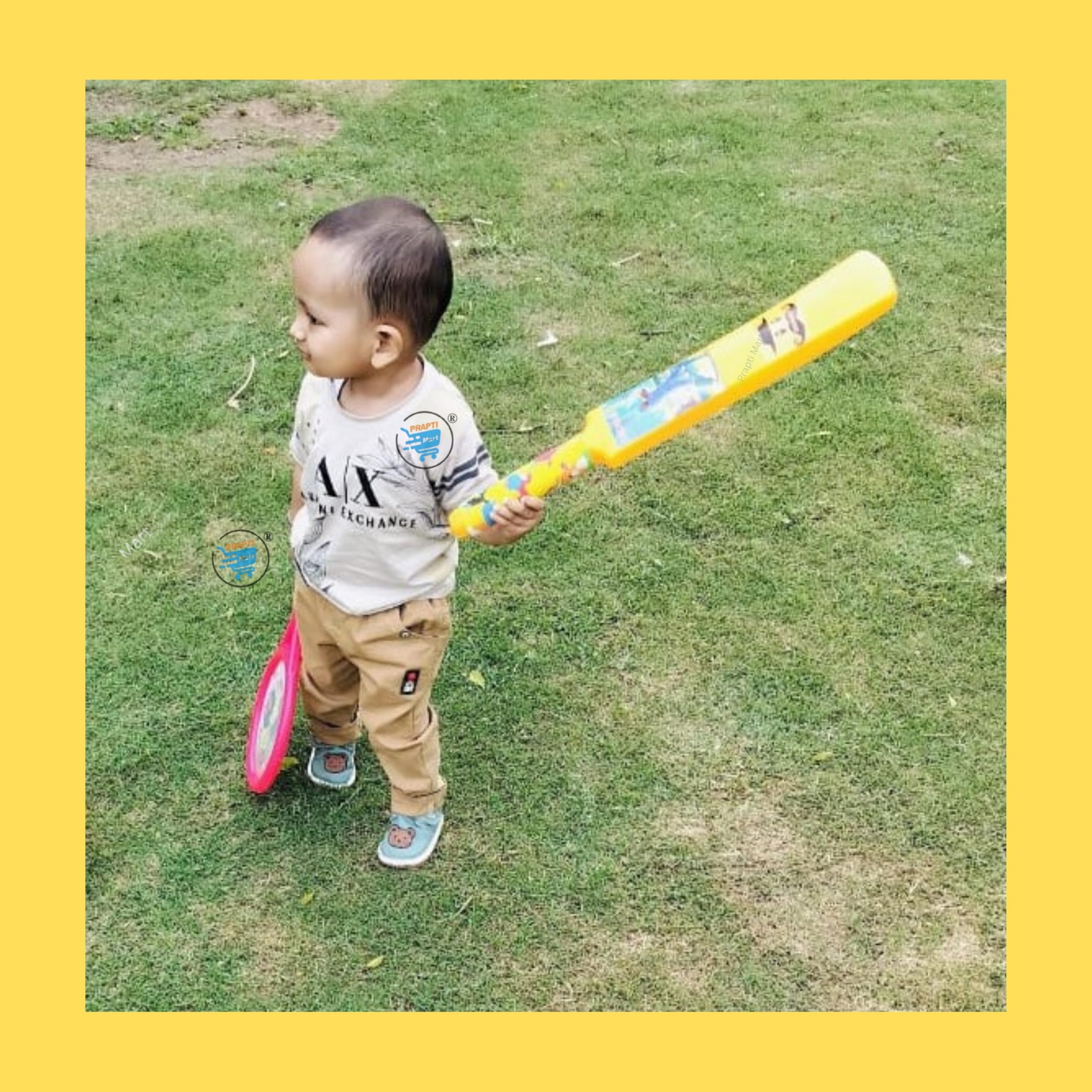 Prapti Mart Super Plastic Bat Ball, Racket & Hockey Sticks Set for Kids | Playtime for Kids | Indoor Outdoor Toys | Activity Toys | Learning Toy | 3 Pcs Combo Set | Age 2+ 2