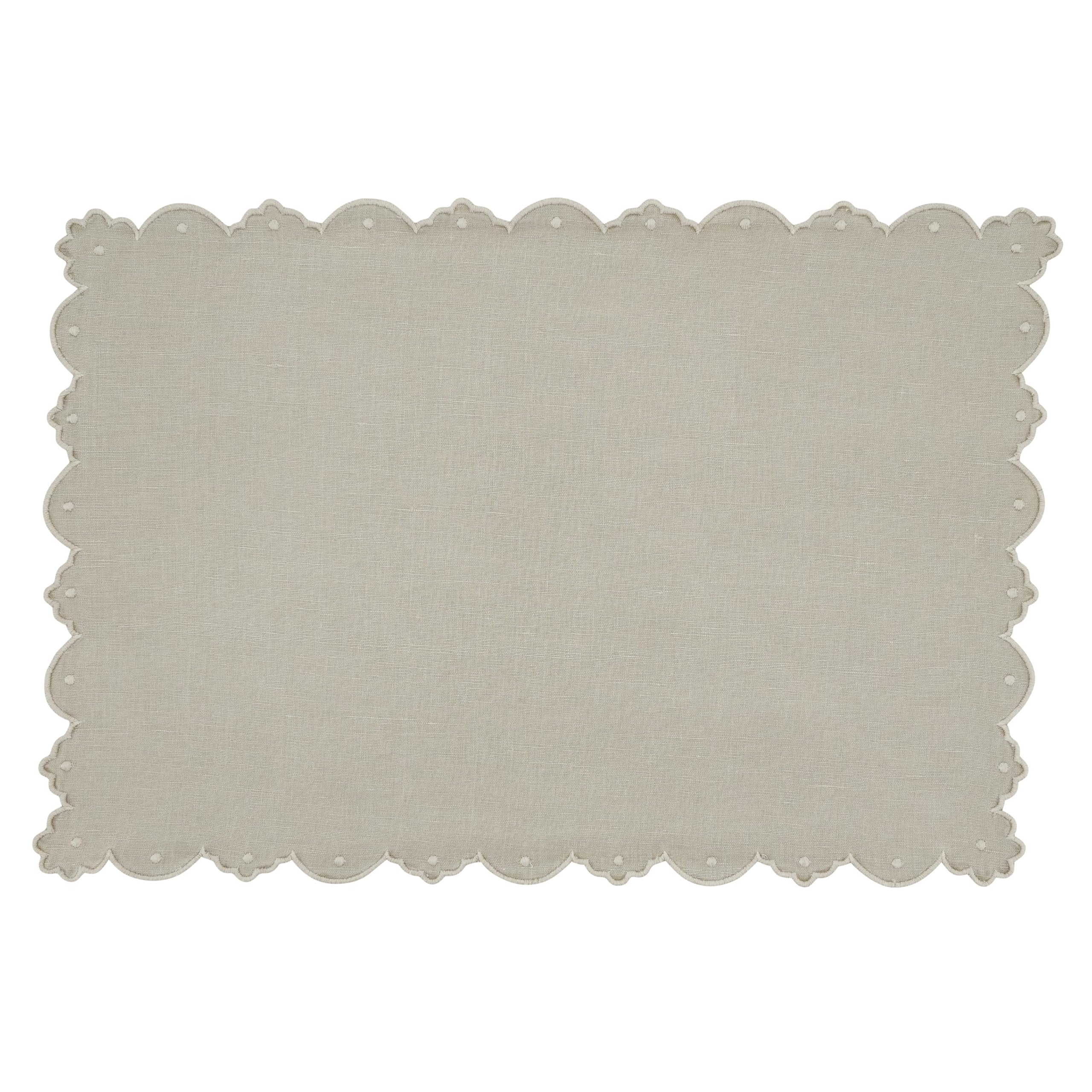 SARO Lifestyle Lot de 4 Sets de Table festonnés brodés en Lin mélangé – Sets de Table Quotidiens pour Salle à Manger décontractée, Tables superposées et décoration de Table intemporelle, 35,6 x 50,8