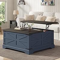 Vista 9 de Furnideco - Mesa de centro cuadrada de 35.5'' de ancho con tapa elevable, mesa de centro de granja con almacenamiento oculto, mesa central de madera