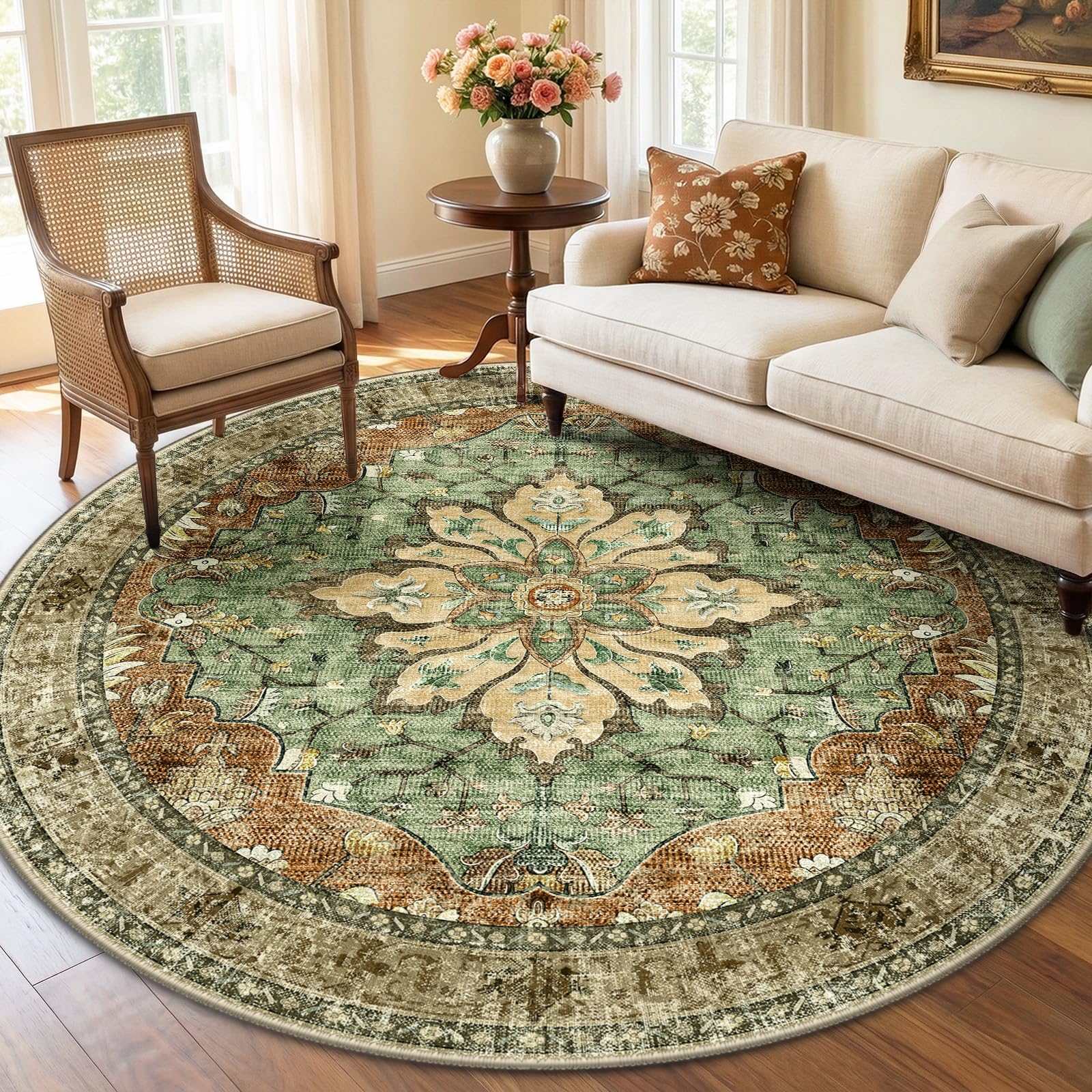 RELEANY 6ft Round Vintage Rug