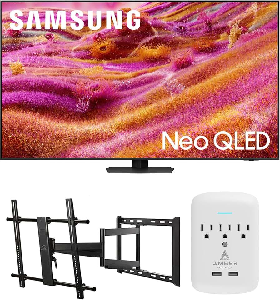 Samsung QN75QN90FAFXZA 75 Inch Neo QLED 4K QN90F Vision AI Smart TV with a Walts Large/Extra Large Full Motion Mount and Amber Protection 3-Outlet-Surge Surge Protector (2025)