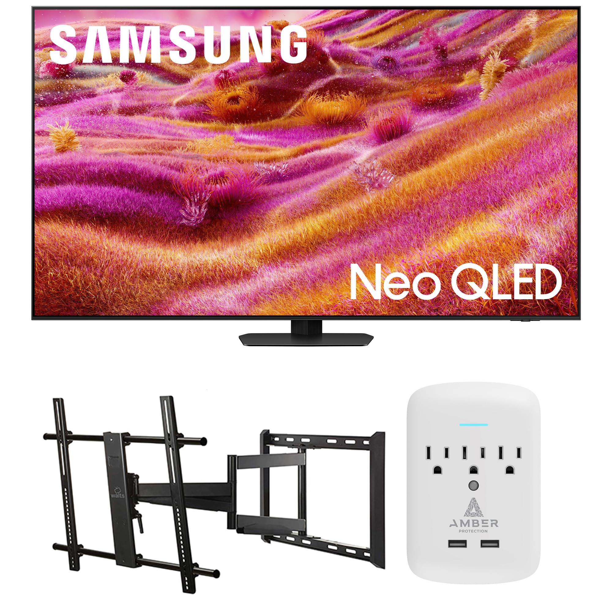 Samsung QN75QN90FAFXZA 75 Inch Neo QLED 4K QN90F Vision AI Smart TV with a Walts Large/Extra Large Full Motion Mount and Amber Protection 3-Outlet-Surge Surge Protector (2025)