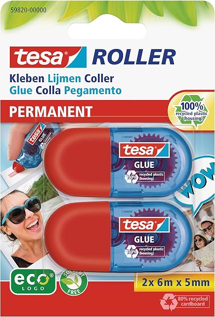 tesa® Environment-Friendly Mini Glue Roller ecoLogo® - ideal for paper, cardboards and photos