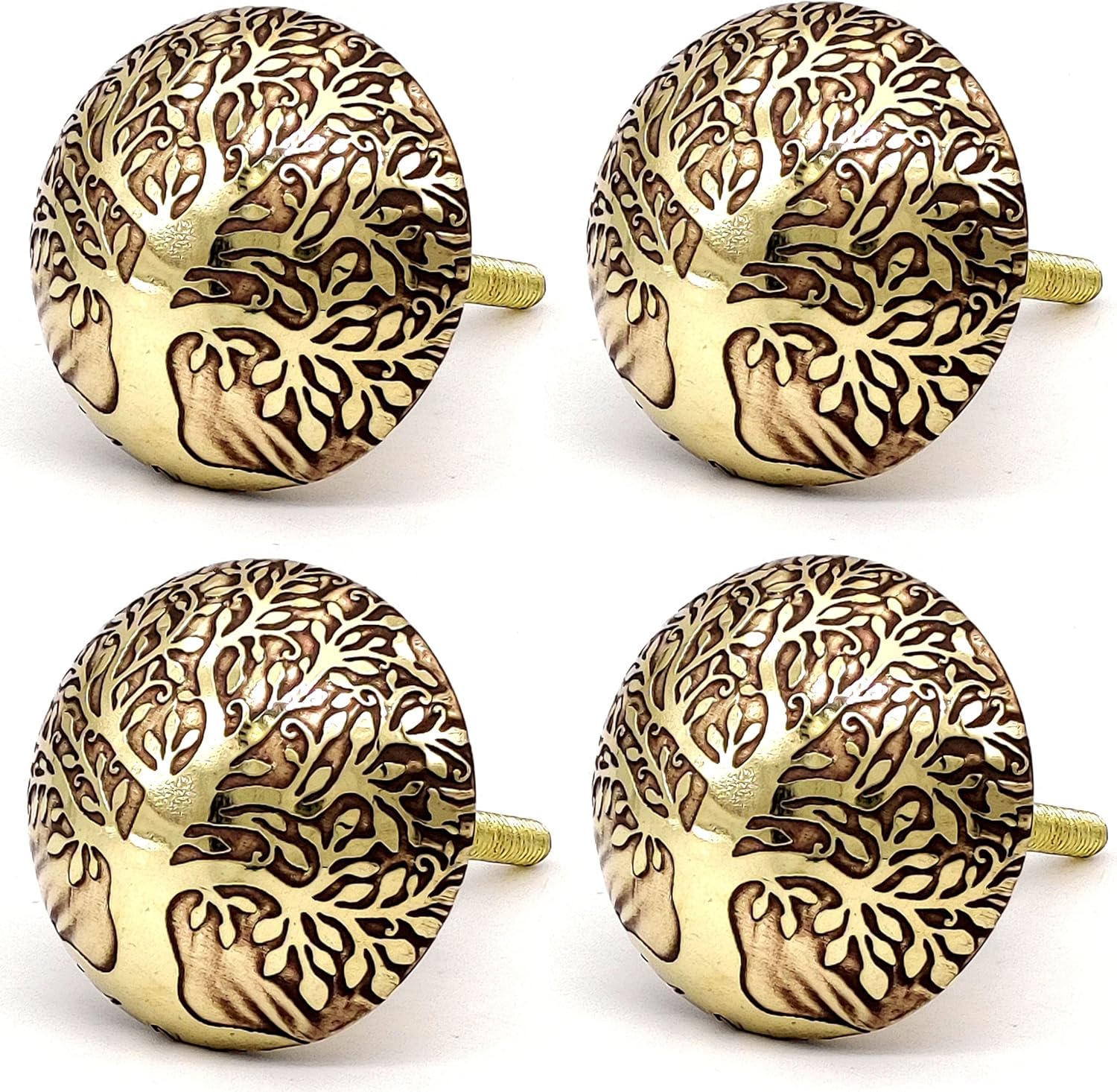 Set of 2 Tree Of Life Cabinet Knobs with Antique finish | Brass Pulls with Reversible Metal Backplate | Handmade Furniture Hardware Handles for Door, Drawer, Dresser or Kitchen Cabinetry (2)