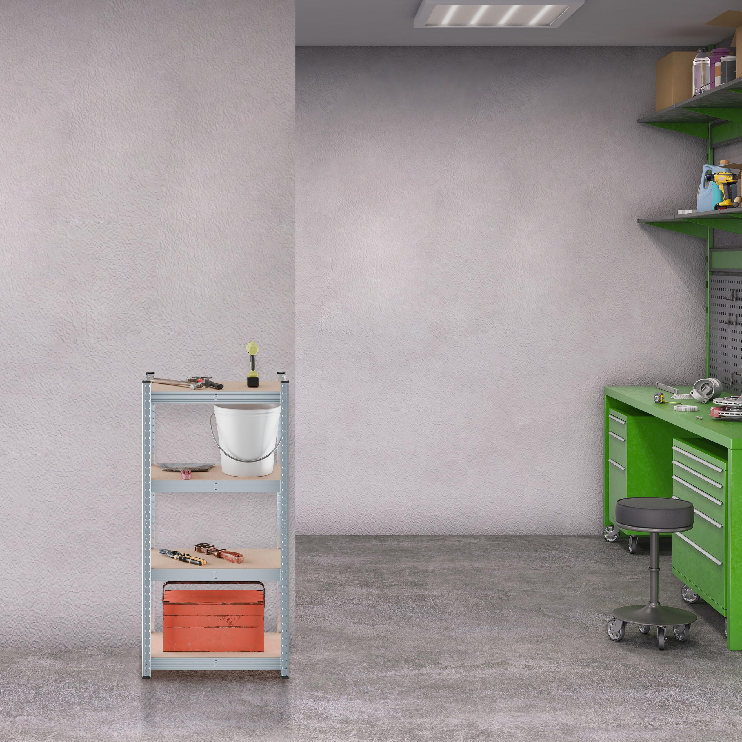 Relaxdays Scaffale Carichi Pesanti, 120x60x30 cm, 4 Ripiani Alta Portata 700 kg, Garage, Acciaio Zincato, Marrone Chiaro