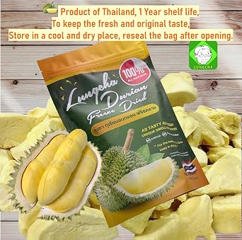 Durian King of Fruit Vacuum Freeze Dried Fresh Durian Monthong Made from Real Fruit 50 Gram or 1.75 Ounce Pack of 2