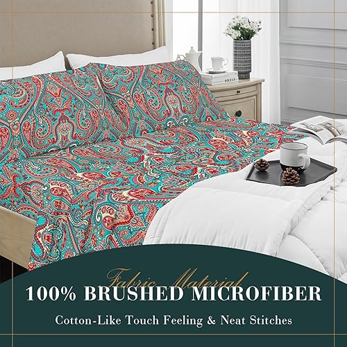 Miniatura 5 de YIYEA Sábanas para cama individual  Paisley  Juego de sábanas de lujo de microfibra de doble cepillado  Juego de sábanas individuales ligeras y