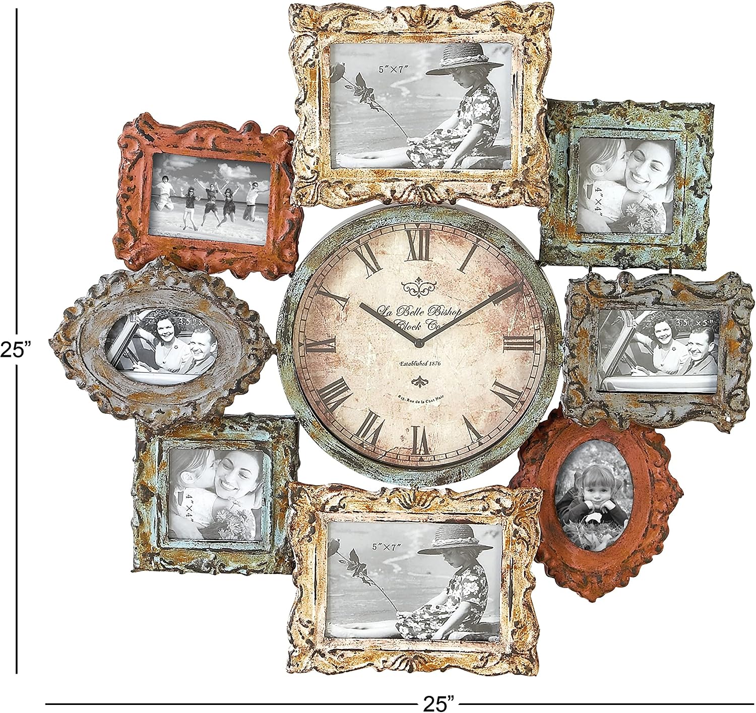 Uр Tо 50% оƒƒ Deco 79 Rustic Metal Photo Frame Wall Clock, 25x25, Distressed Multi-Colored Finish