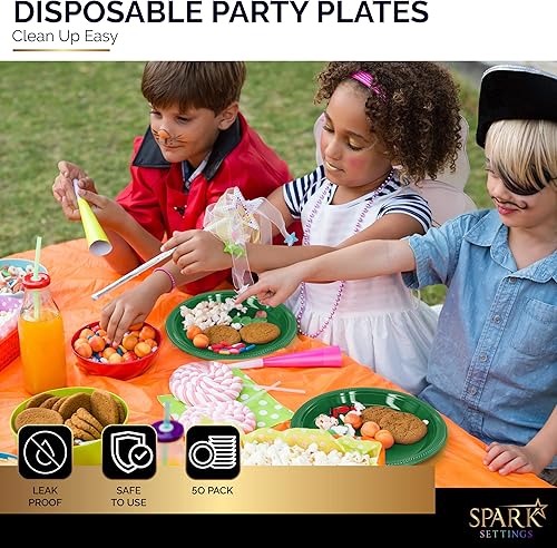 Miniatura 6 de Plato de plástico, 10.4 pulgadas, desechable, verde, juego de 50