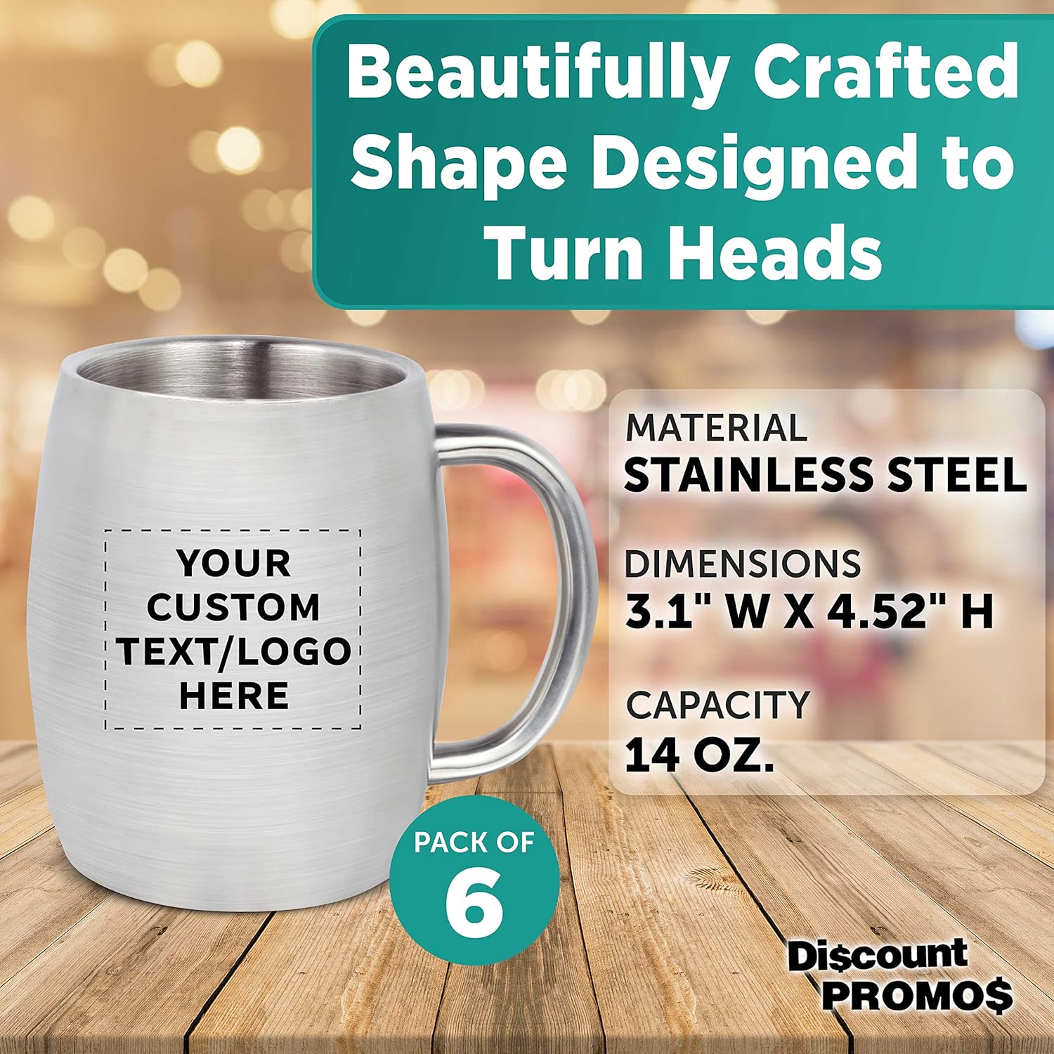 DISCOUNT PROMOS Custom Agnes Stainless Steel Mugs with Handle 14 oz. Set of 6, Personalized Bulk Pack - Double Wall, Perfect for Coffee, Beer, Other Hot & Cold Beverages - Silver - Image 4