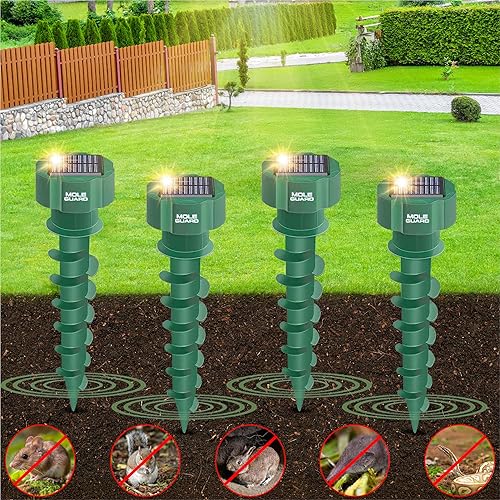 Mole Repellent Solar Powered Ultrasonic, Waterproof Solar Groundhog Repeller Snake