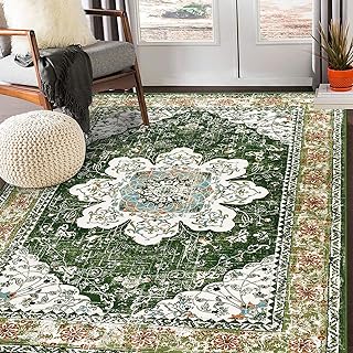 Ileading Bohemian Vintage Area Rug 5x7ft, Machine Washable Low-Pile Acce...