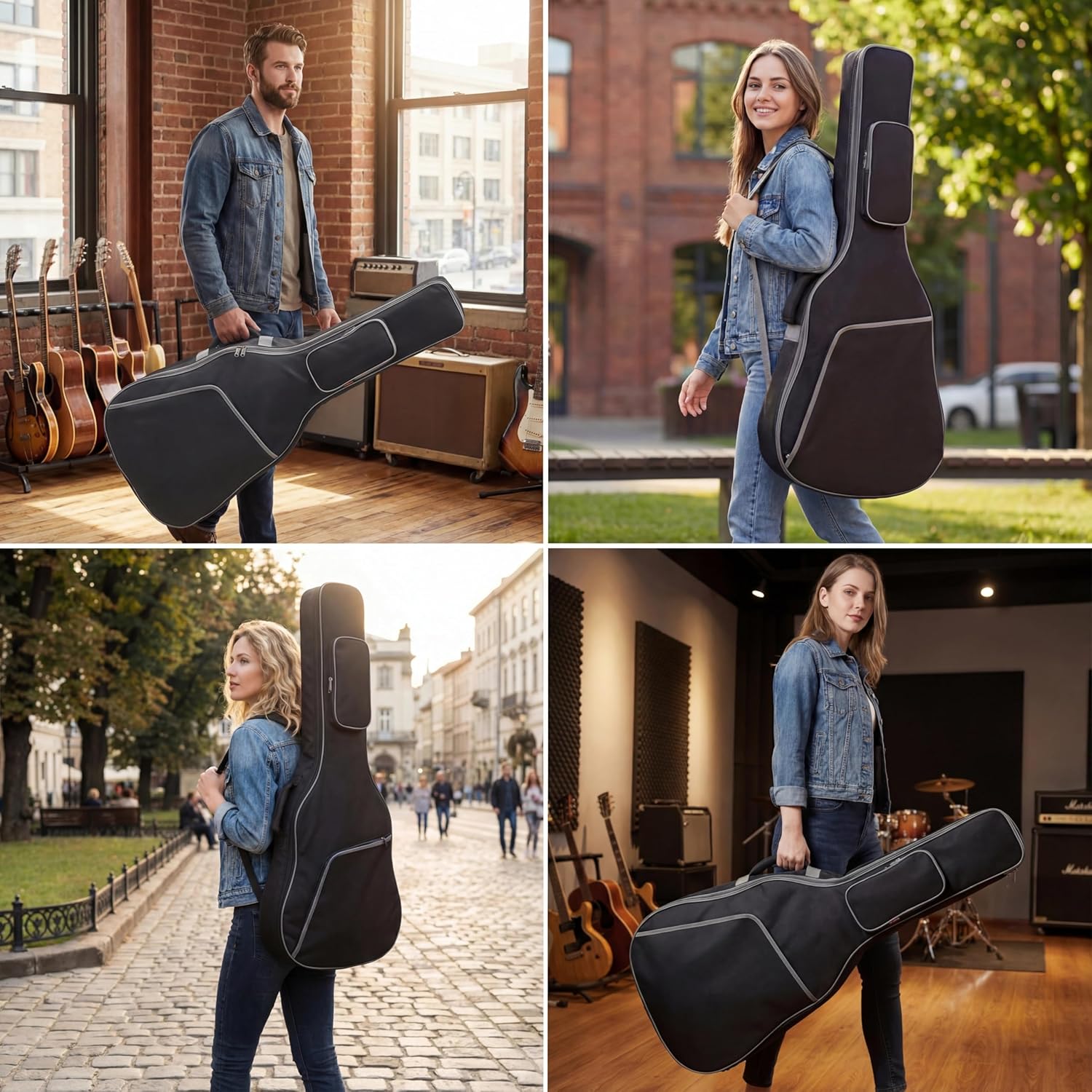 41 Inch Acoustic Guitar Case Guitar Bag, 0.4 In Thick Padding Guitar Case Soft for Acoustic Classical Guitar, Water-Resistant Guitar Dig Bag with Dual Adjustable Shoulder Strap, Black