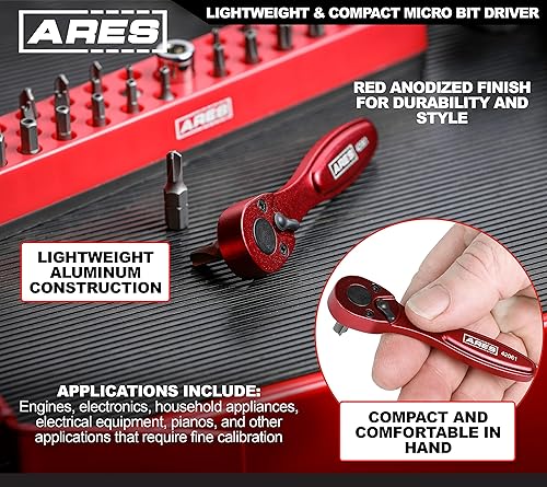 Vista 40 de ARES 42111 – Trinquete hexagonal de cabeza giratoria de 90 dientes rojo de 1/4 pulgadas – Giratorio de 250 grados con inserto magnético