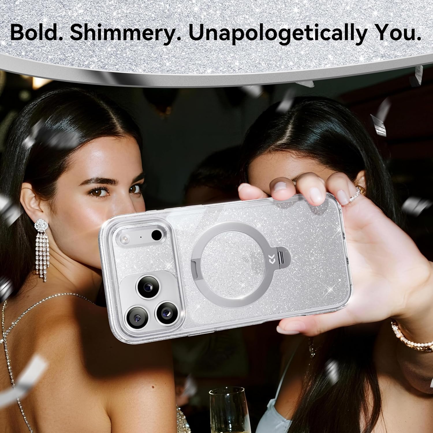 CASEKOO Clear Pearlescent Shimmer 360 Spin Magnetic Stand for iPhone 17 Pro Max Case for Women, Fit for MagSafe, 17FT Drop Protection, Chic Design for 17 Pro Max Case with Stand, Sparkle Clear - Image 7