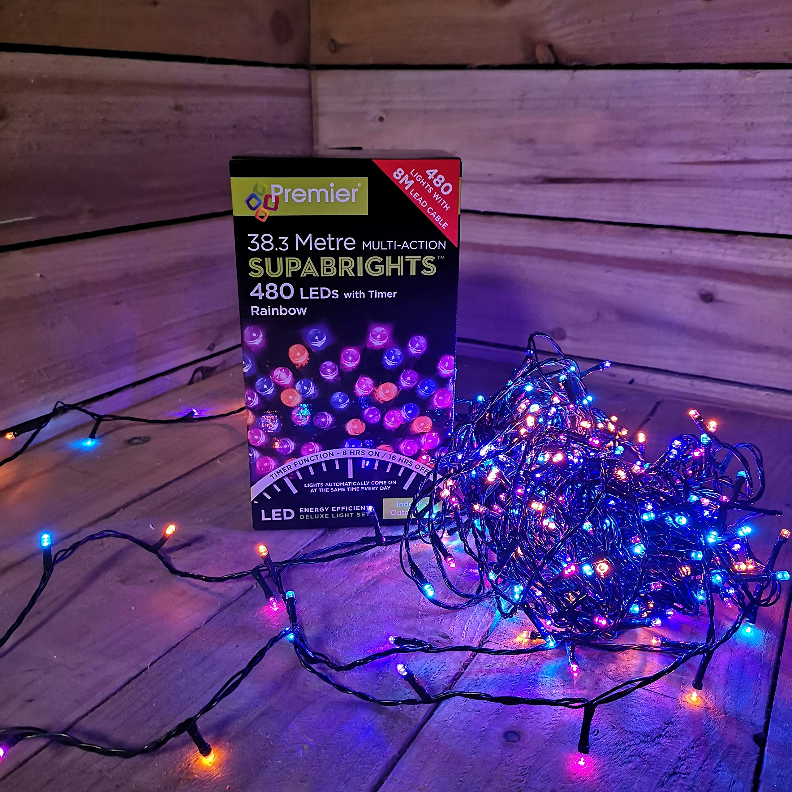 Premier Green 480 Rainbow Multi Action Led Supabright Christmas Lights