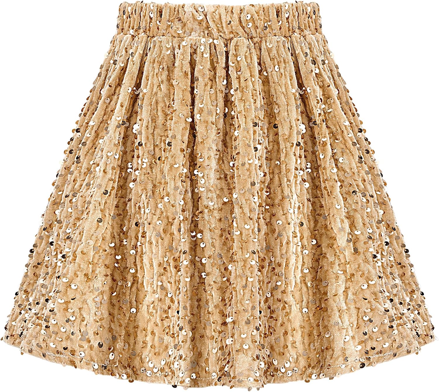 Weixinbuy Sequin Skirt for Girls Kids Sparkly Fashion Shiny Pleated Skirts Elastic Waist A-Line Velvet Glitter Party Outfits