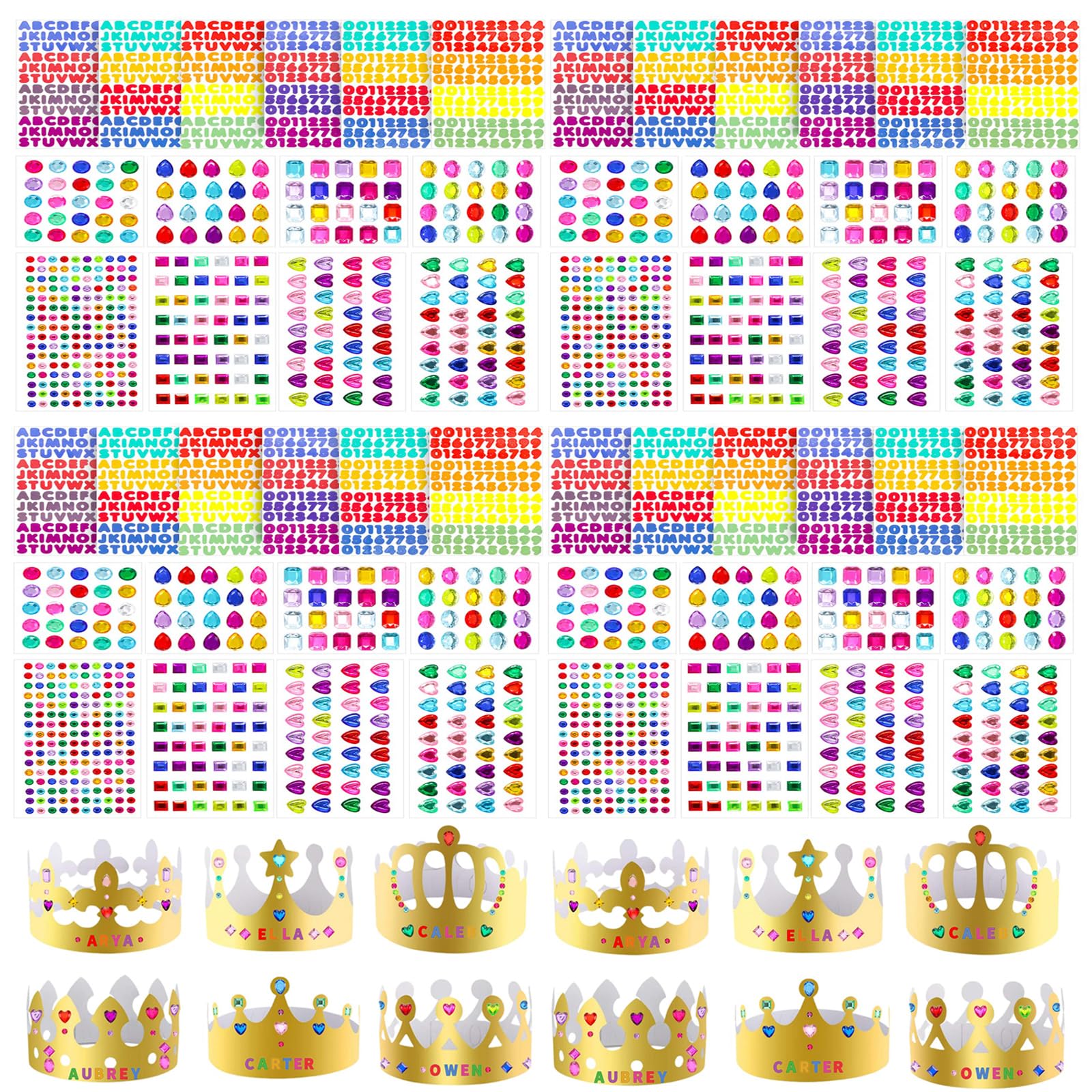 Axeyil 152 Pcs Paper Crowns for Kids Boys Girls Adults Princess Prince King, Classroom Crown, Birthday Party Hats with Gold Gem Jewels Number Letter