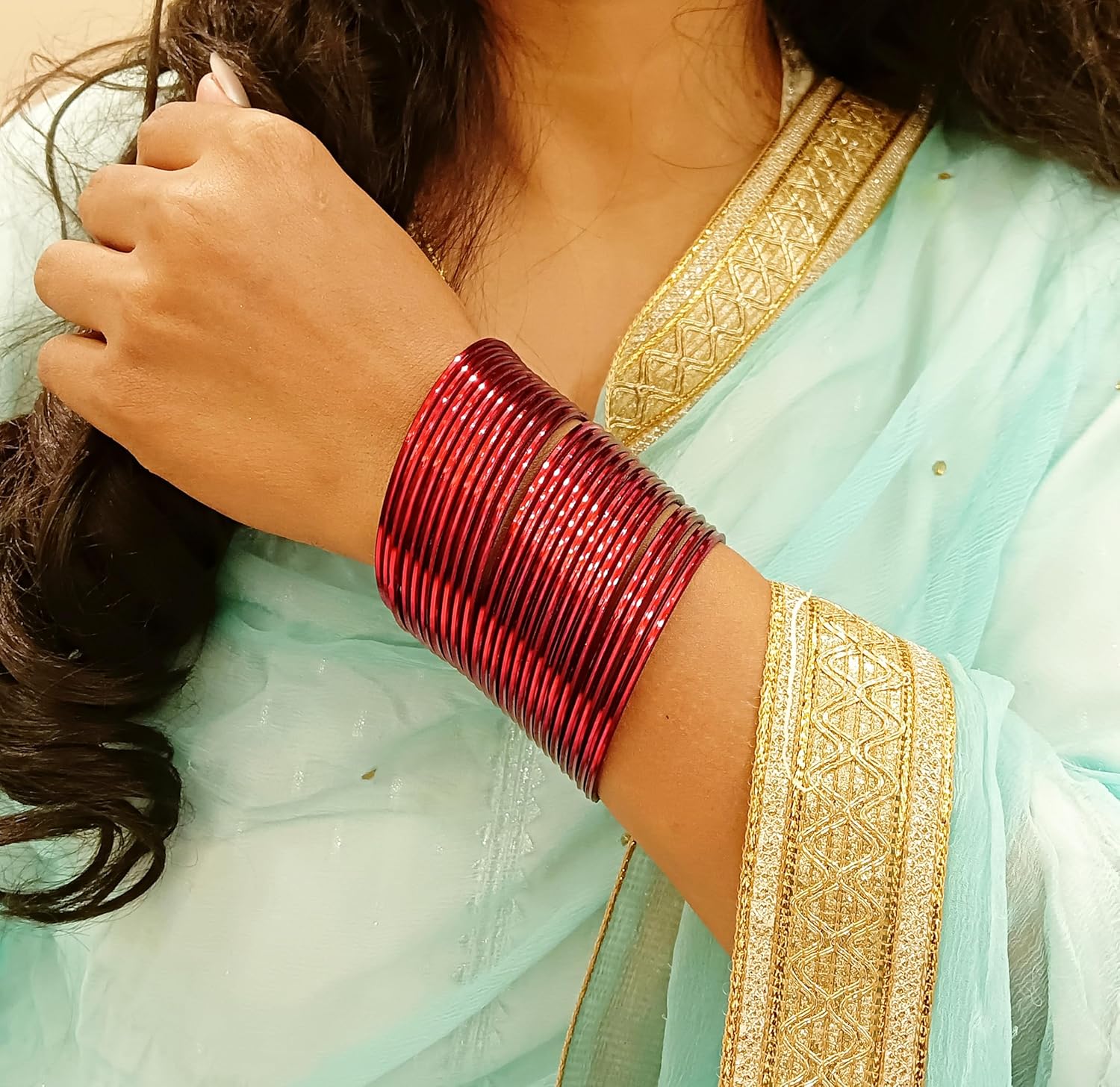 Efulgenz Metal Bangles for Women Indian Jewelry Two Dozen Bangles Set Plain Glossy Bangles Bracelets Bridal Bangle Set Fashion Costume Jewelry Accessories for Women - Image 4