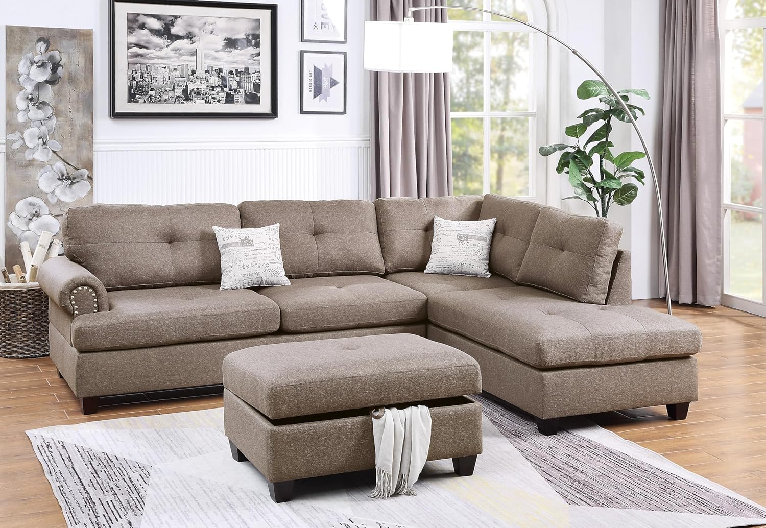 Sofa Set for Living Room Clearance,Reversible Modular Sectional Sofas Bed with Chaise and Ottoman, L-Shaped Sleeper Cloud Couch for Bedroom,5 Seat Boneless Couches, Modern Furniture Sets,Mocha